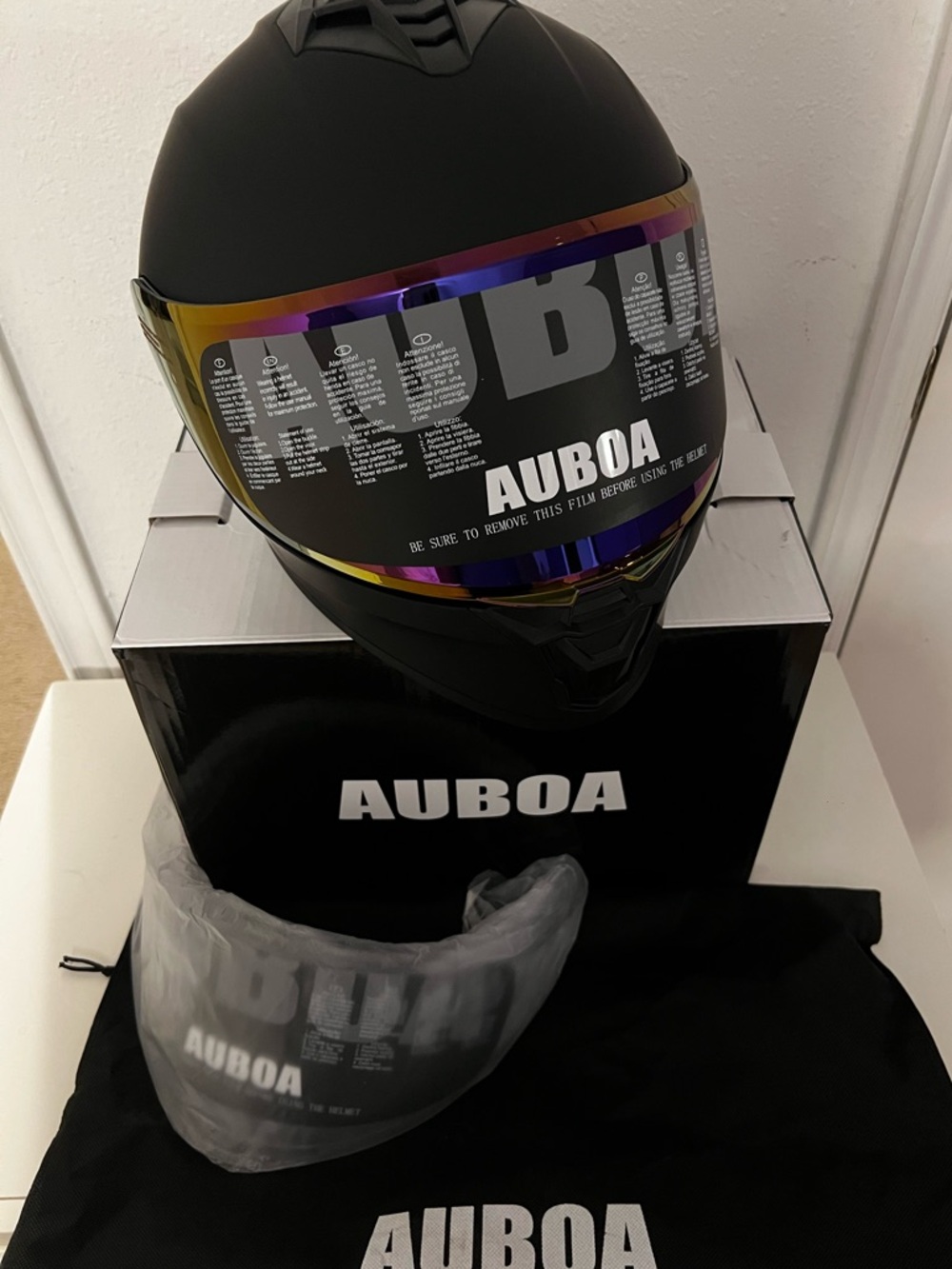 Matte Black Motorcycle Helmet with Iridescent Visor
